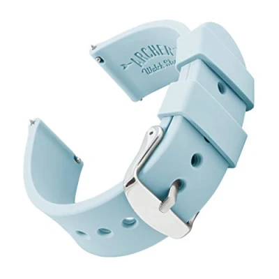 Abbildung von Archer Watch Straps Uhrenarmbänder aus Silikon mit Schnellverschluss (Hellblau, 18mm)