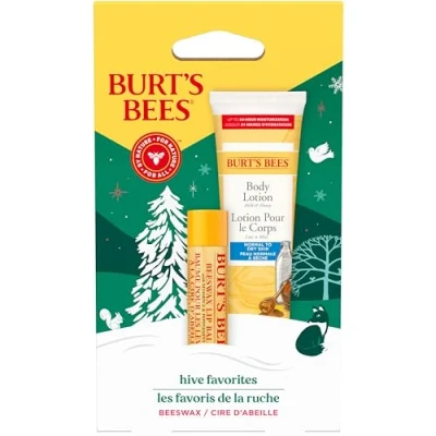 Abbildung von Burt’s Bees Geschenkset für Lippen &amp; Körper, Bienenwachs Lippenbalsam und Mini Milch Honig Körperlotion, Hive Favorite Limited Edition