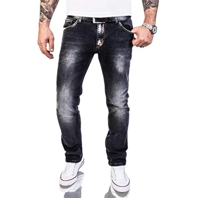 Abbildung von Rock Creek Herren Jeans Hose Regular Slim Stretch Herrenjeans Herrenhose Denim Stonewashed Basic Stretchhose Raw RC 2143 Schwarz W32 L34