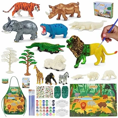 Abbildung von BONNYCO Tiere Spielzeug Malset 16 Figuren Dschungel Bastelset Kinder sie leuchten im Dunkeln, Tieren Basteln Geschenke für Junge 3 4 5 6 7 8 9 10 Jahre Geburtstag, Weihnachten