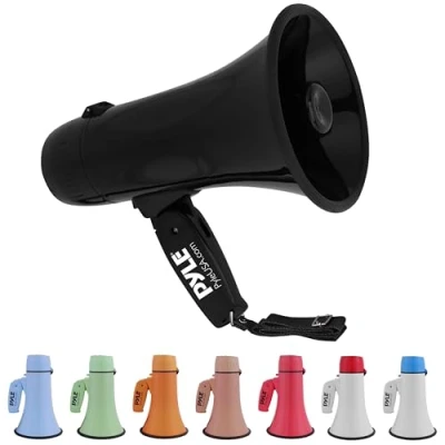 Abbildung von Pyle Pmpra213bk Leichtes und tragbares Bullhorn Megaphon, AUX Eingang (3,5 mm) für MP3/Musik, automatische Sirene, 20 Watt, MIC/Talk (schwarz)