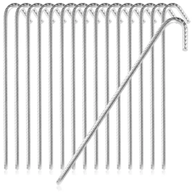 Abbildung von COM FOUR® 16x XL Bodenanker aus massivem Stahl, J Form 40 cm, Ø 1 cm verzinkte Erdanker für Zelt, Pavillon, Hüpfburg, Trampolin, auch als Bewehrungsstab den Boden, stabil &amp; rostfrei