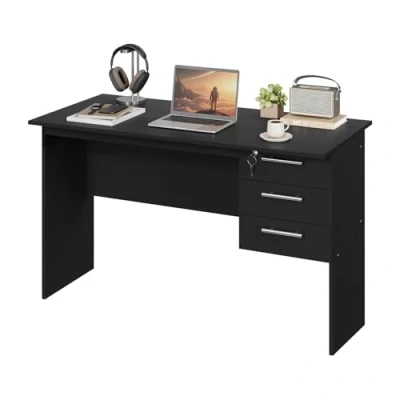 Abbildung von WOLTU Schreibtisch mit 3 Schubladen, Computertisch Schwarz, 120x60cm Bürotisch, Kinder Arbeitstisch, aus Holz, TS59sz