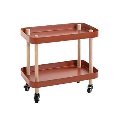 Abbildung von HAKU Möbel Beistelltisch auf Rollen Natur, rot, Massivholz, Metall Maße: B 50 cm x H 47 T 30 cm, Style: Modern