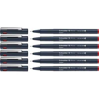 Abbildung von Schneider Pictus Fineliner (Strichstärke 0,5 mm, dokumentenechte Pigmentliner, metallgefasste Spitze, Gehäuse aus 85% recyceltem Kunststoff) 6er Pack, rot