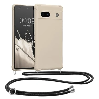 Abbildung von kwmobile Necklace Case kompatibel mit Google Pixel 7a Hülle Cover Kordel zum Umhängen Silikon Schutzhülle Creme