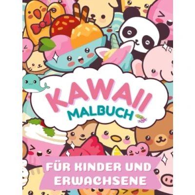 Abbildung von Kawaii MALBUCH FÜR KINDER und ERWACHSENE: 50 süße lustige Tiere im Stil zum Ausmalen. Doodle Malvorlagen für alle Altersgruppen. Großdruck DIN A4.