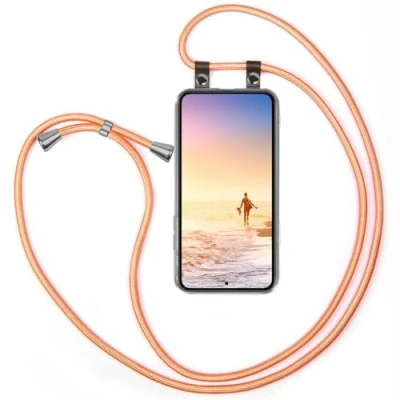 Abbildung von moex Handykette kompatibel mit Samsung Galaxy S23 Hülle Band Längenverstellbar, Handyhülle zum Umhängen, Silikon Case Transparent Kordel Schnur abnehmbar in Rosé Gold