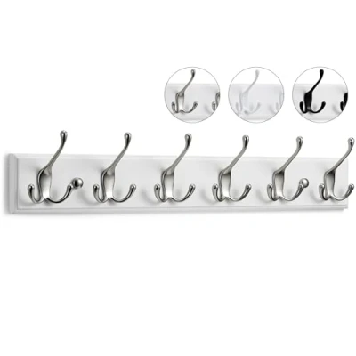 Abbildung von LARHN Garderobenhaken Weiß Garderobenleiste mit 6 Haken in Nickel Matt 59 cm Kleiderhaken Wand Wandgarderobe für Flure, Garderoben, Schlafzimmer und Badezimmer
