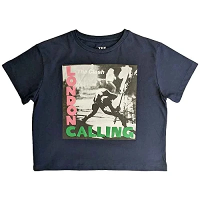 Abbildung von The Clash Crop Top T Shirt London Calling Band Logo Nue offiziell Damen Navy M
