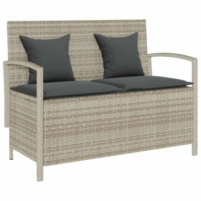 Abbildung von vidaXL Gartenbank mit Stauraum und Kissen Hellgrau Poly Rattan, Gartenbank, Parkbank, Outdoor Bank, Sitzbank, Terrassenbank, Außenbank, Gartenmöbel