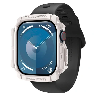 Abbildung von Apple Watch 10 46 mm Bumper Spigen Rugged Armor Case Smartwatch Beige Silikon Und TPU (weich) Armbänder