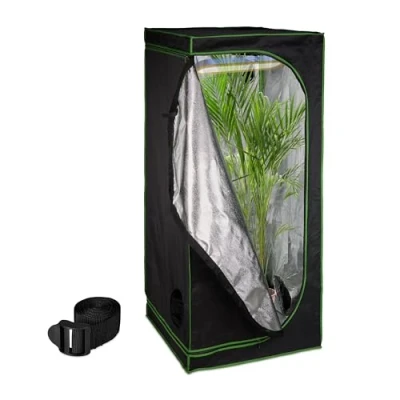 Abbildung von Relaxdays Growzelt, HxBxT: 180x80x80 cm, reflektierende Innenfolie, lichtundurchlässig, indoor Zuchtzelt, schwarz/grün
