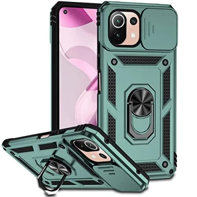 Abbildung von SEEKO Hülle für Xiaomi 11 Lite 5G NE/Xiaomi Mi (4G/5G), Militär Robust Handyhülle Stoßfest Silikon TPU + PC Case Schutzhülle mit Kameraschutz und 360 Grad Ring Ständer Grün