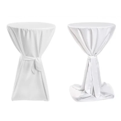Abbildung von TexDeko® Stehtischhussen Premium mit Schleifenband Blickdicht für Bistrotische Bartische Tisch Überzug Weiß Ø 90cm Oeko TEX Zertifikat