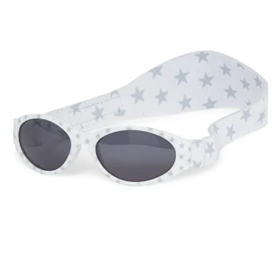 Abbildung von Original Dooky Baby Banz Blue Star Sonnenbrille für Mädchen und Jungen, 0 2 Jahre, UV A &amp; B Schutz, bruchsicheres Glas mit Neoprenband, Silver
