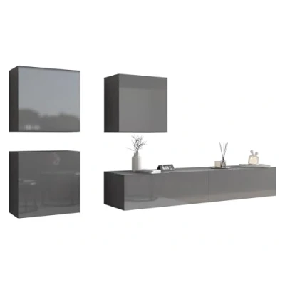 Abbildung von Wohnwand Vigo XXIII, Design Mediawand, Modernes Wohnzimmer Set, Anbauwand, Hängeschrank TV Lowboard, (Grau/Grau Hochglanz)