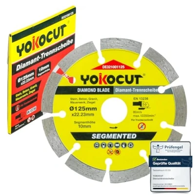 Abbildung von YOKOCUT Diamanttrennscheibe 125mm Universal Trennscheibe für Stein, Beton, Granit, Mauerwerk, Ziegel Zubehör Winkelschleifer