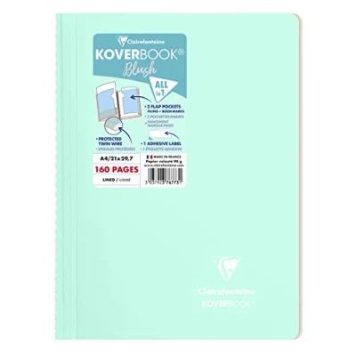 Abbildung von Clairefontaine 376773C Spiralblock Koverbook Blush, DIN A4, 21 x 29,7cm, 80 Blatt, liniert, 1 Stück, Minzgrün / Rosa Perlmutt