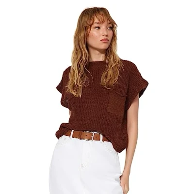 Abbildung von Trendyol Women&#039;s Damen Gerade Ärmel Regulär Pullover Sweater, Brown, M
