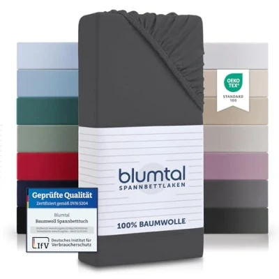 Abbildung von Blumtal Spannbettlaken Basics Baumwolle, Gummizug: Rundum, (1 Stück), atmungsaktiv, strapazierfähig und faltenfrei aus 100% Baumwolle