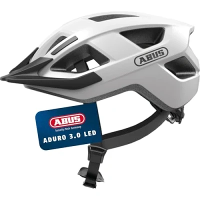 Abbildung von ABUS Fahrradhelm Aduro 3.0 LED Sportiver City Helm in stilvollem Design für alltägliche und sportliche Touren mit Rücklicht Damen Herren Größe M, Weiß
