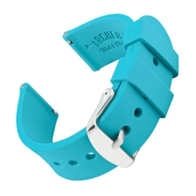 Abbildung von Archer Watch Straps Uhrenarmbänder aus Silikon mit Schnellverschluss (Aquamarin, 20mm)