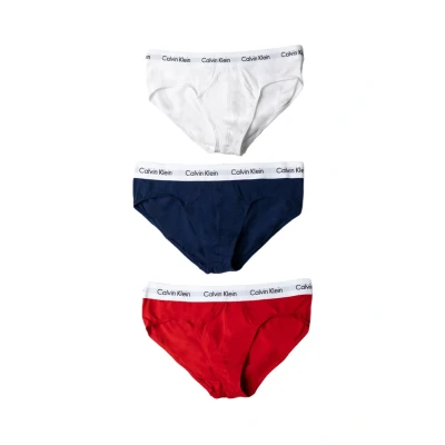 Abbildung von Calvin Klein Underwear HIP Brief 3 PACK Slip, Herren, Größe: Large, White / red ginger pyro blue