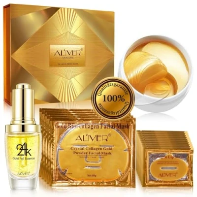 Abbildung von ALIVER Gesichtspflege Set Crystal Gold Gesichtsmaske Augenpads Essenz Serum Lippen Maske 24K, 1 tlg., Geshichtspflegeset
