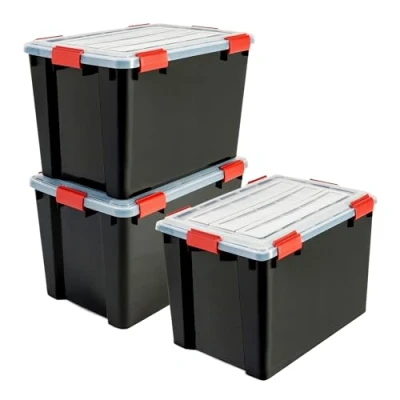 Abbildung von Iris Ohyama Luftdichte Kunststoff Aufbewahrungsboxen mit Deckels, 70L, 3er Set, Schwarz, Hermetischer wasserdichter Verschluss, Robuste Schnappverschlüsse, Stapelbar, Staubschutz, BPA frei, DDAT LD