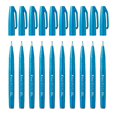 Abbildung von Pentel SES15C S Brush Sign Pen Faserschreiber, 10 Stück, hellblau