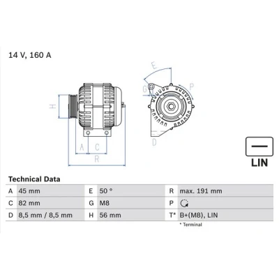 Abbildung von BOSCH 0 986 047 500 Lichtmaschine 14V 160A VOLVO: V70 2, S80 I, S60 I