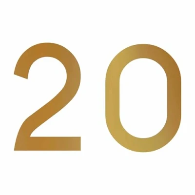 Abbildung von Zahlenaufkleber Nummer 20, Gold, 10cm (100mm) hoch, Aufkleber mit Zahlen in vielen Farben + Höhen, wetterfest