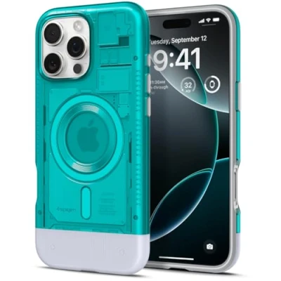 Abbildung von Spigen Classic C1 MagFit Hülle für iPhone 16 Pro Max, Kompatibel mit MagSafe Zubehör Bondi Blue