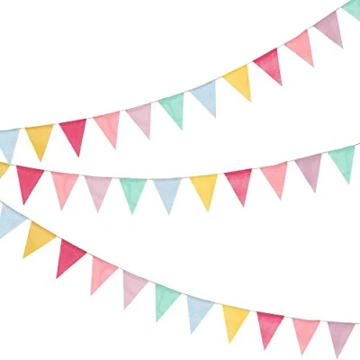 Abbildung von 3 Stück Wimpelkette, 12M 36 Flaggen Wimpelkette Outdoor Wetterfest, Girlande Dekoration Regenbogen Deko für Matschküche Geburtstag Kinderzimmer Party Hochzeit