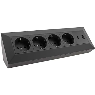 Abbildung von ChiliTec Steckdosenblock Ecksteckdose 4 Fach Mehrfachsteckdose 230V mit USB A C PD für Büro Küche Werkstatt Schwarz