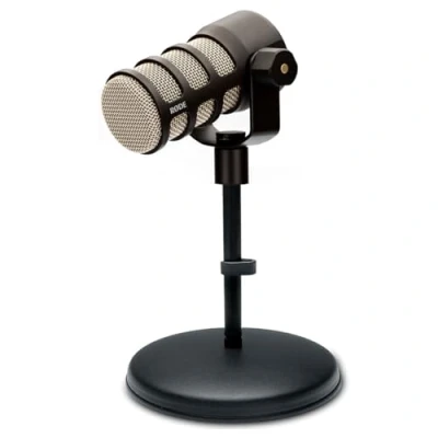 Abbildung von Rode Podmic Black professionelles Podcast Mikrofon + keepdrum MS032 Desktop Tisch Stativ