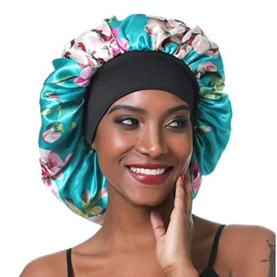 Abbildung von Seiden Schlafmütze Damen mit Langen Haaren Groß Satin Motorhaube Weiche Nachtmütze breitem Gummiband für Schlafen,Krebs,Chemo