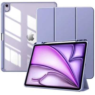 Abbildung von TiMOVO Hülle für New iPad air 13 Zoll (M2) 2024 Schutzhülle mit Stifthalter, Schlank Ständer Klarer Transparent Rückseite 13,Auto Schlaf/Aufwach, Lavendel Violett