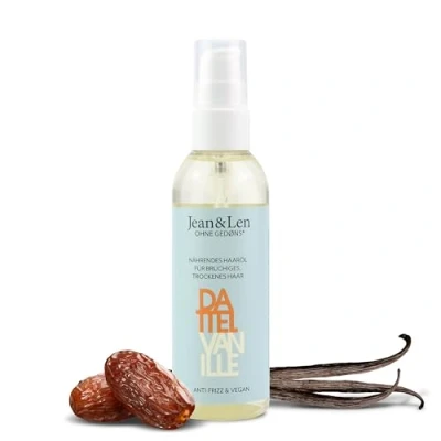 Abbildung von Jean &amp; Len Nährendes Haaröl Dattel Vanille, mit Anti Frizz Effekt, für trockenes brüchiges Haar, sorgt leichtere Kämmbarkeit, Vanille Duft, ohne Silikone Parabene, vegan, 100 ml