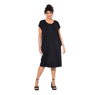 Abbildung von Ulla Popken Ziersteine Rundhals Halbarm Jerseykleid, Damen, Größe: 58/60, Black