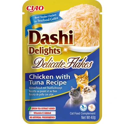 Abbildung von Dashi Delights Delicate Flakes Katzensnack Huhn mit Thunfisch