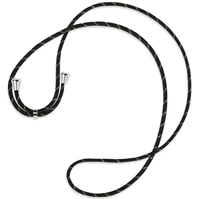 Abbildung von mtb more energy® Ersatz Band für Handykette schwarz Gold gestreift inklusive Endkappen (Silber) hochwertige Austausch Kordel Seil Kette