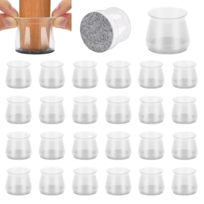 Abbildung von Stuhlbeinkappen,36 Stück Schutzkappen für Stuhlbeine mit Filz Bodenschoner Stühle Silikon Transparent Rund Stuhlbeinschoner Zum Schutz von Böden