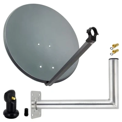 Abbildung von Premium X Satelliten Komplettanlage 80cm Satellitenantenne Anthrazit Satellitenschüssel SAT Single LNB 2X F Stecker Wandhalter 45cm