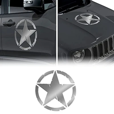Abbildung von 4R Quattroerre.it 17113 Aufkleber Army Star Armeestern für Jeep Renegade Autohaube Vordertür, Durchmesser 33 cm, Silberfarbe, 2 Stücke
