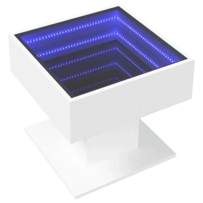 Abbildung von vidaXL LED Couchtisch, Beistelltisch mit Infinity Spiegel, Kaffeetisch Sofatisch für Wohnzimmer, Wohnzimmertisch, Weiß Holzwerkstoff