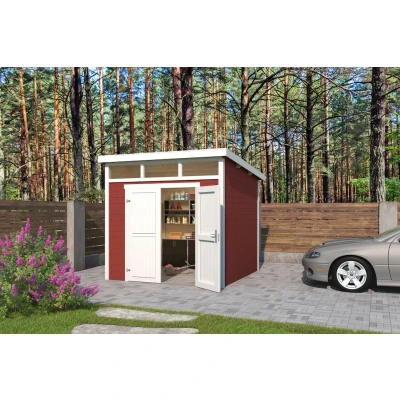 Abbildung von LASITA MAJA Gartenhaus &quot;Kibo 3&quot;, Blochbohlenhaus 28mm, Fundamentmass 2500x2500, Schwedenrot