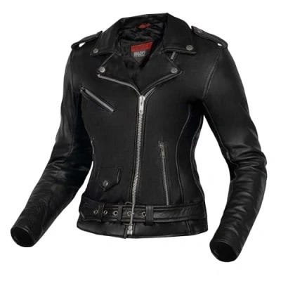 Abbildung von OZONE MOTO Classic Lady Motorradjacke Damen Leder Ellbogen und Schulterprotektoren 5 Taschen Taille Anpassung
