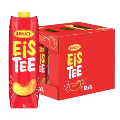 Abbildung von Rauch Eistee Peach Erfrischender Durstlöscher aus Schwarztee und Hagebutte ideal für Tee Trinker natürlicher Peachgeschmack 12x 1 Liter Tetra Prisma